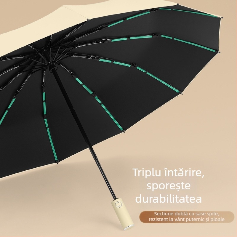 Rain Grace umbrelă complet automată, în trei secțiuni, 12 spițe, cadru din oțel, protecție UV UPF 50+
