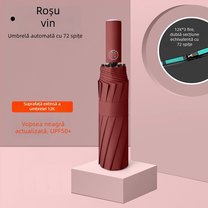 Rain Grace umbrelă complet automată, în trei secțiuni, 12 spițe, cadru din oțel, protecție UV UPF 50+