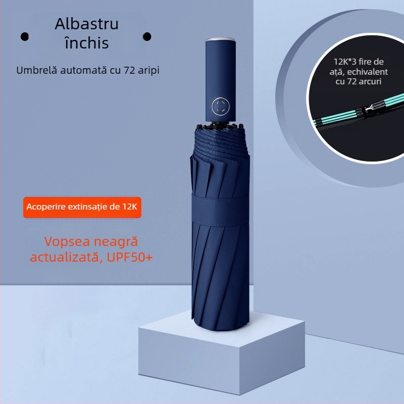 Rain Grace umbrelă complet automată, în trei secțiuni, 12 spițe, cadru din oțel, protecție UV UPF 50+