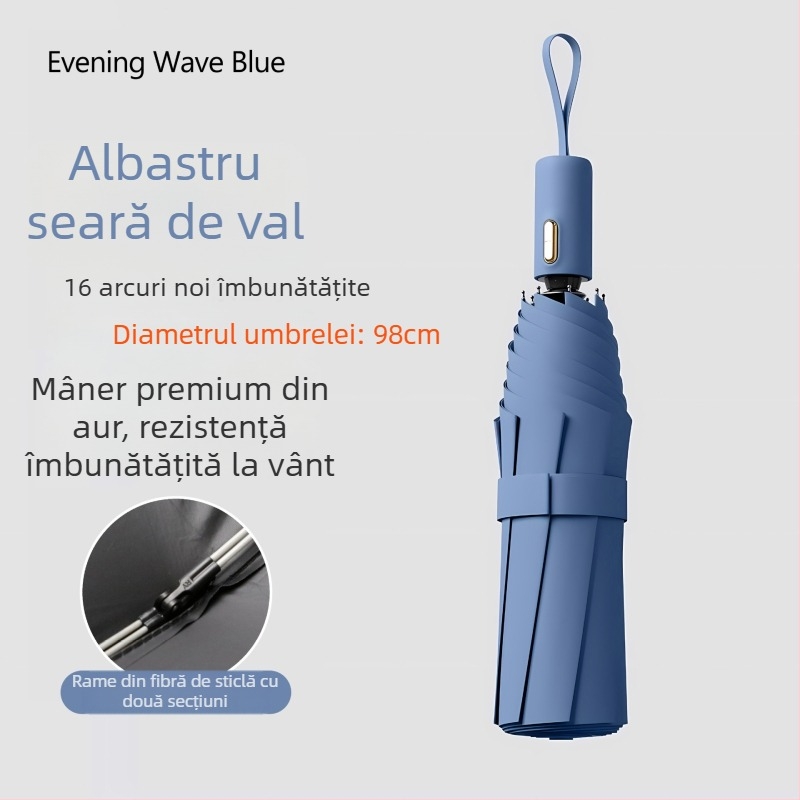 Rain Grace umbrelă complet automată, în trei secțiuni, 12 spițe, cadru din oțel, protecție UV UPF 50+