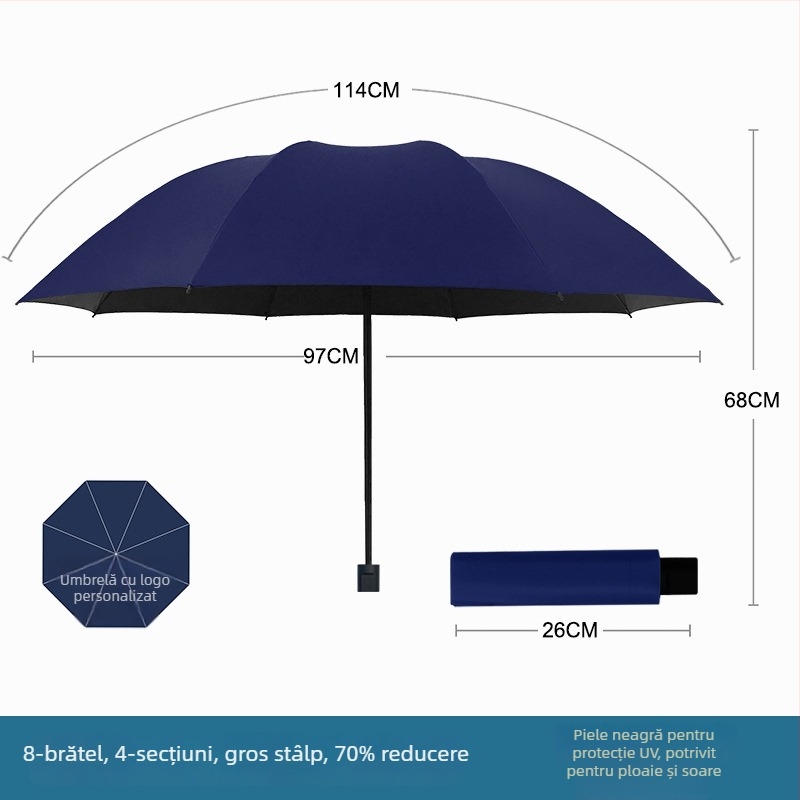 Rain Grace umbrelă complet automată, în trei secțiuni, 12 spițe, cadru din oțel, protecție UV UPF 50+