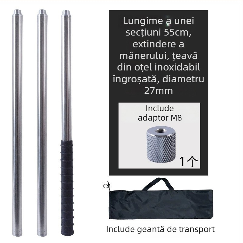Țeavă metalică pentru plasă mare, tip răsucire, pentru cules fructe de la înălțime; material: metal; greutate 225–313 g în funcție de configurație; secțiuni cu conectare liberă; nu este extensibilă