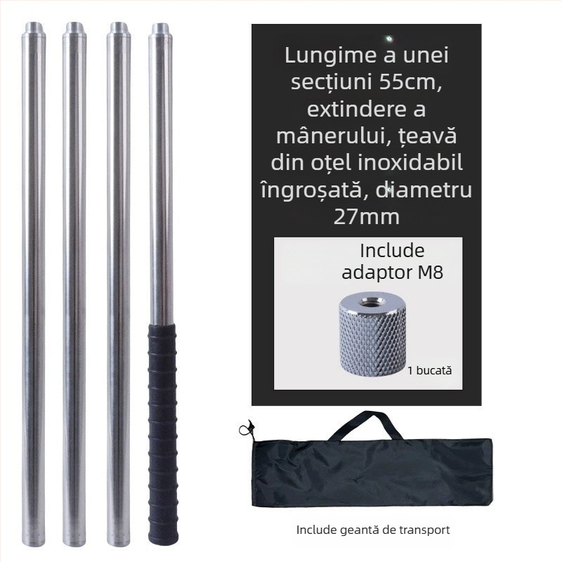 Țeavă metalică pentru plasă mare, tip răsucire, pentru cules fructe de la înălțime; material: metal; greutate 225–313 g în funcție de configurație; secțiuni cu conectare liberă; nu este extensibilă