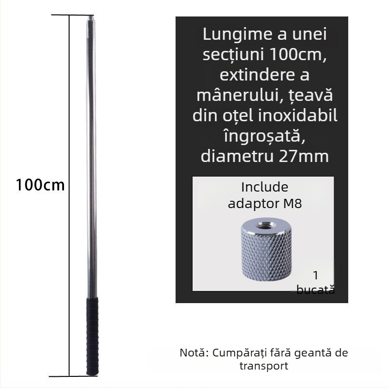 Țeavă metalică pentru plasă mare, tip răsucire, pentru cules fructe de la înălțime; material: metal; greutate 225–313 g în funcție de configurație; secțiuni cu conectare liberă; nu este extensibilă