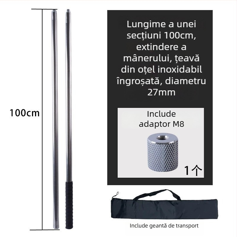 Țeavă metalică pentru plasă mare, tip răsucire, pentru cules fructe de la înălțime; material: metal; greutate 225–313 g în funcție de configurație; secțiuni cu conectare liberă; nu este extensibilă