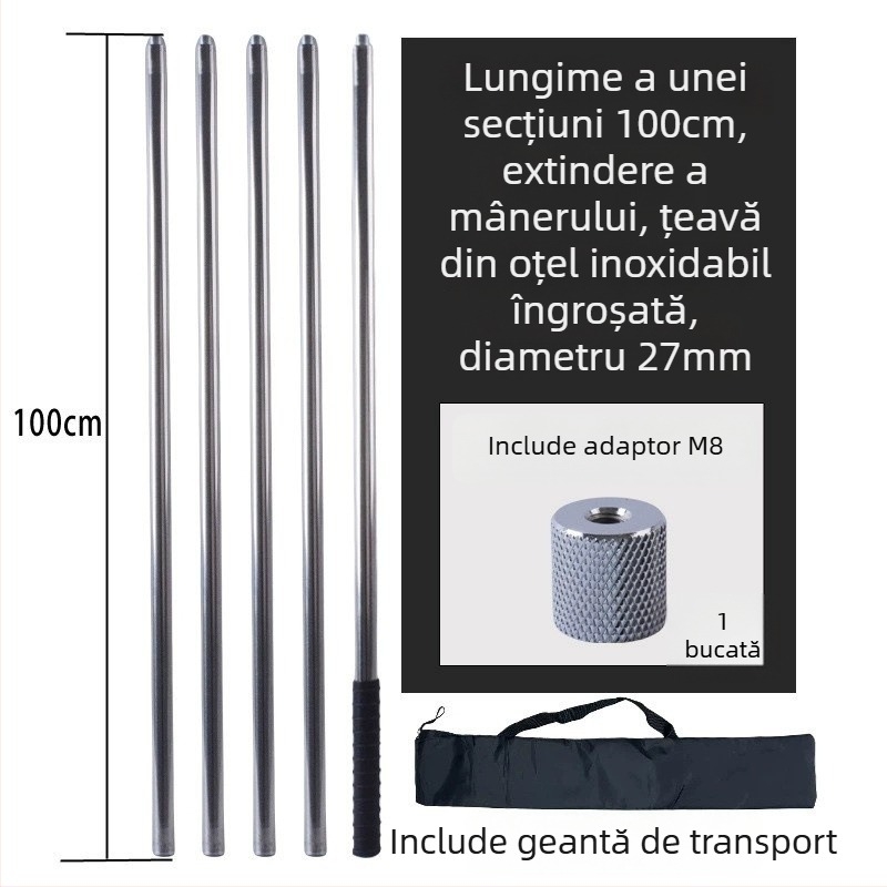 Țeavă metalică pentru plasă mare, tip răsucire, pentru cules fructe de la înălțime; material: metal; greutate 225–313 g în funcție de configurație; secțiuni cu conectare liberă; nu este extensibilă