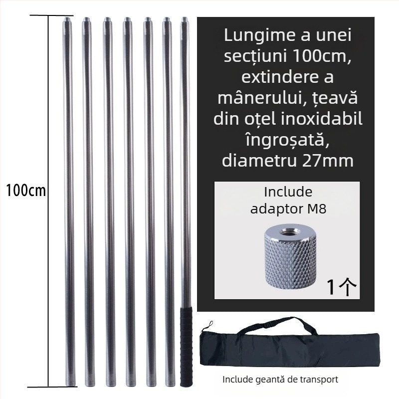 Țeavă metalică pentru plasă mare, tip răsucire, pentru cules fructe de la înălțime; material: metal; greutate 225–313 g în funcție de configurație; secțiuni cu conectare liberă; nu este extensibilă