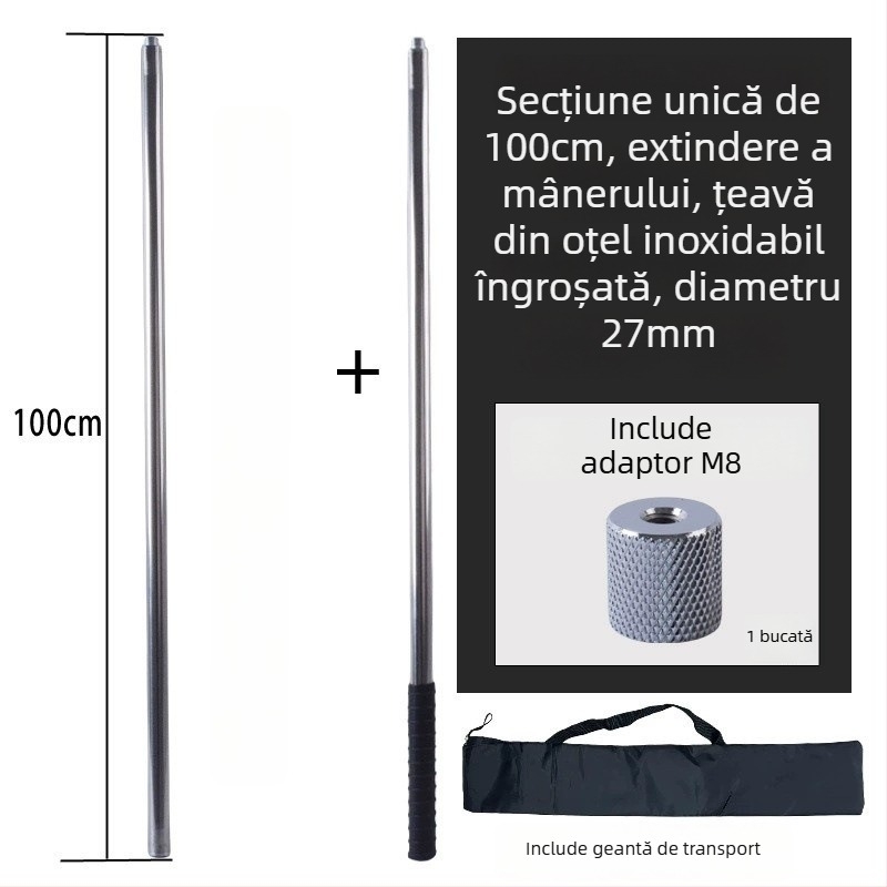 Țeavă metalică pentru plasă mare, tip răsucire, pentru cules fructe de la înălțime; material: metal; greutate 225–313 g în funcție de configurație; secțiuni cu conectare liberă; nu este extensibilă