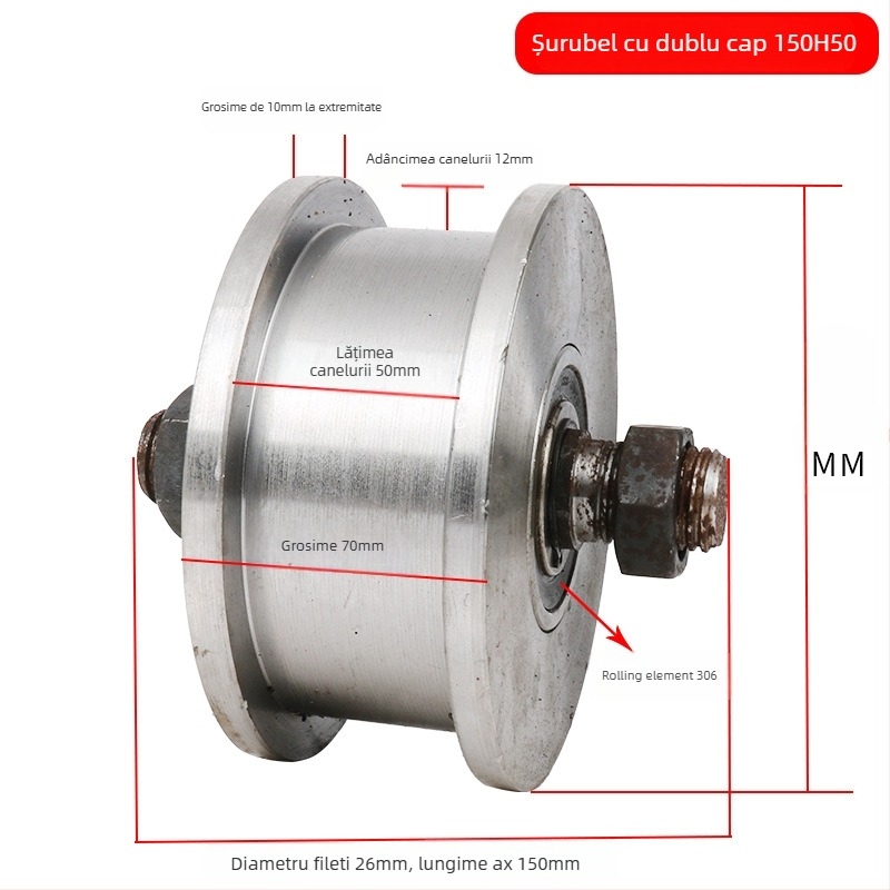 Rola dublă cu design H, roată pentru șină, sarcină mare, oțel 45