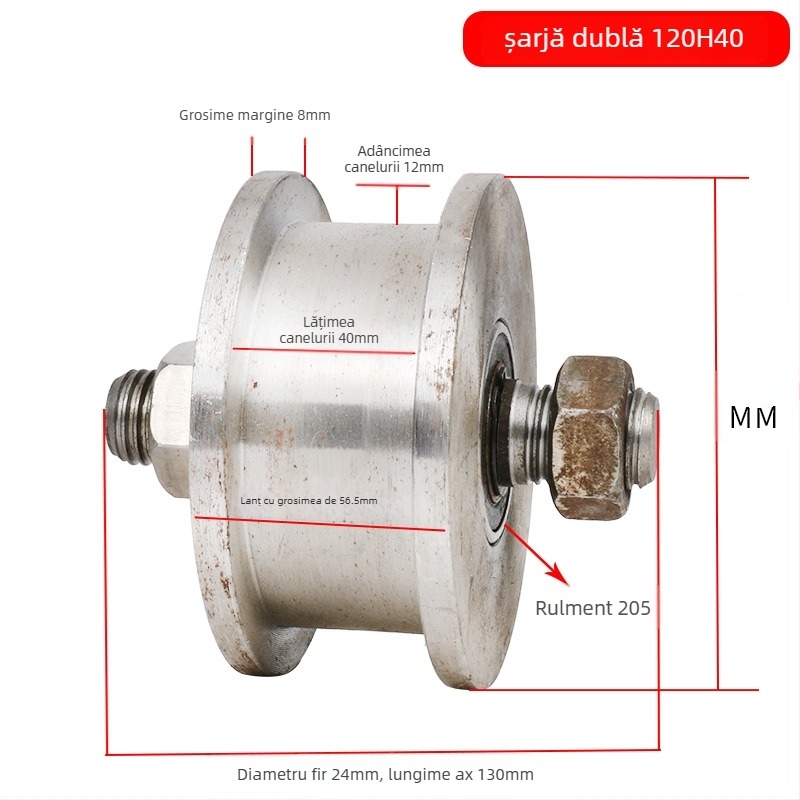 Rola dublă cu design H, roată pentru șină, sarcină mare, oțel 45