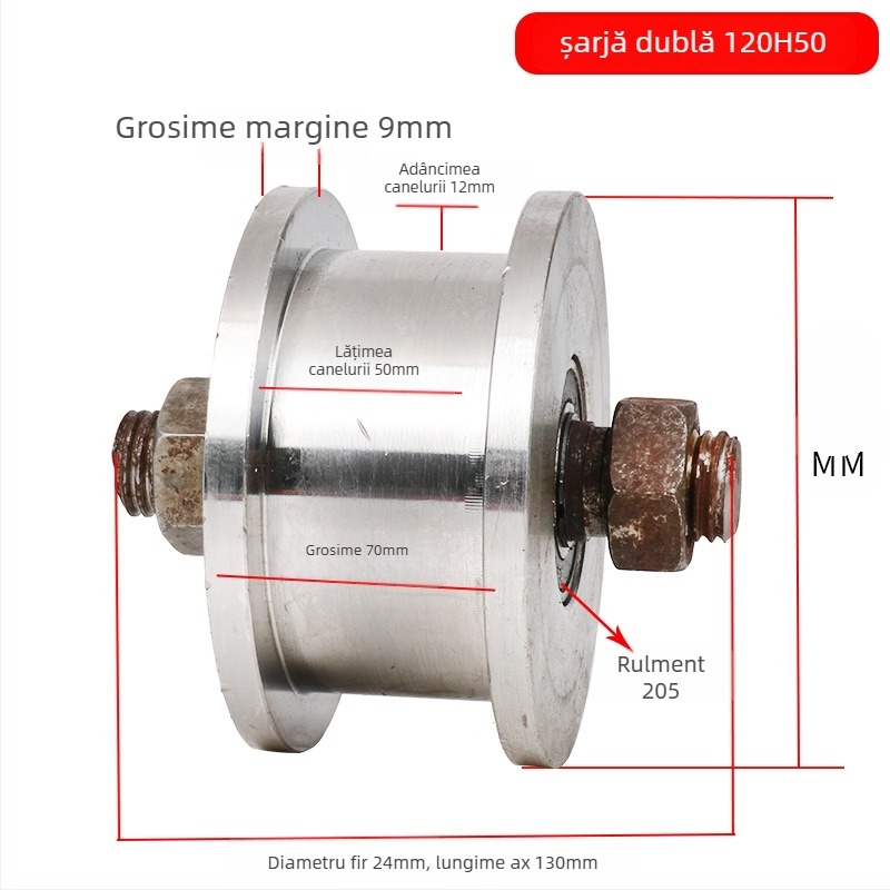 Rola dublă cu design H, roată pentru șină, sarcină mare, oțel 45