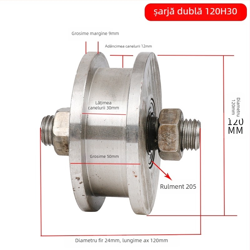 Rola dublă cu design H, roată pentru șină, sarcină mare, oțel 45
