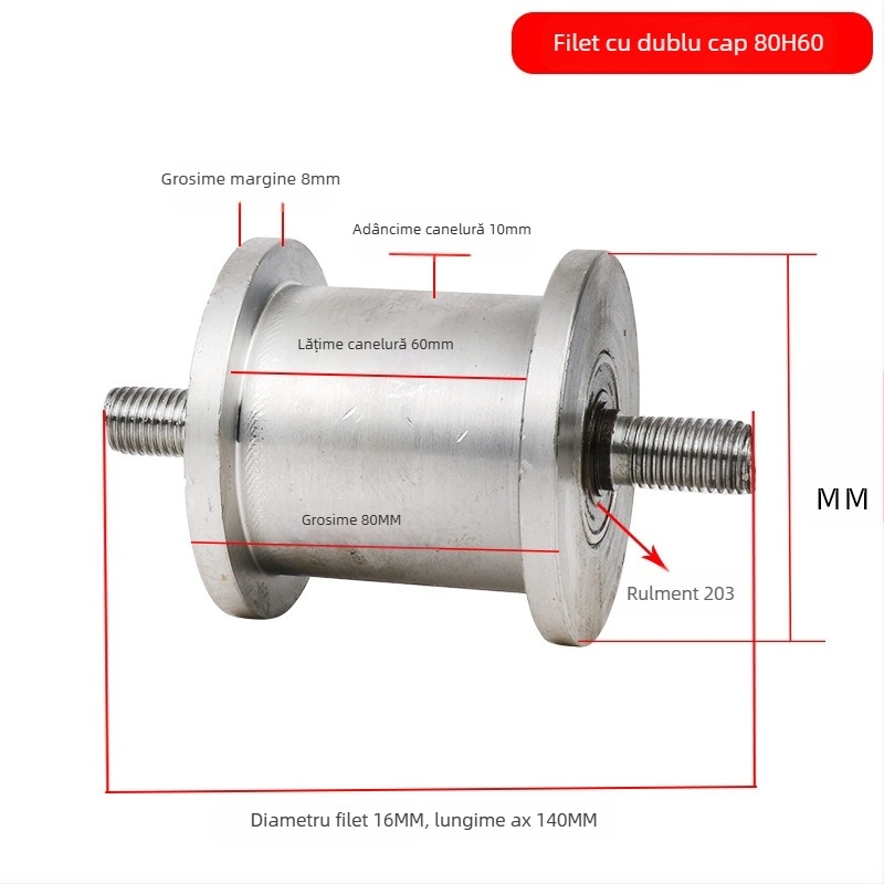 Rola dublă cu design H, roată pentru șină, sarcină mare, oțel 45
