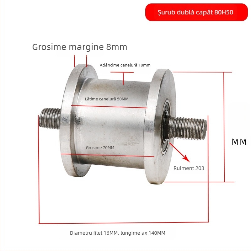 Rola dublă cu design H, roată pentru șină, sarcină mare, oțel 45