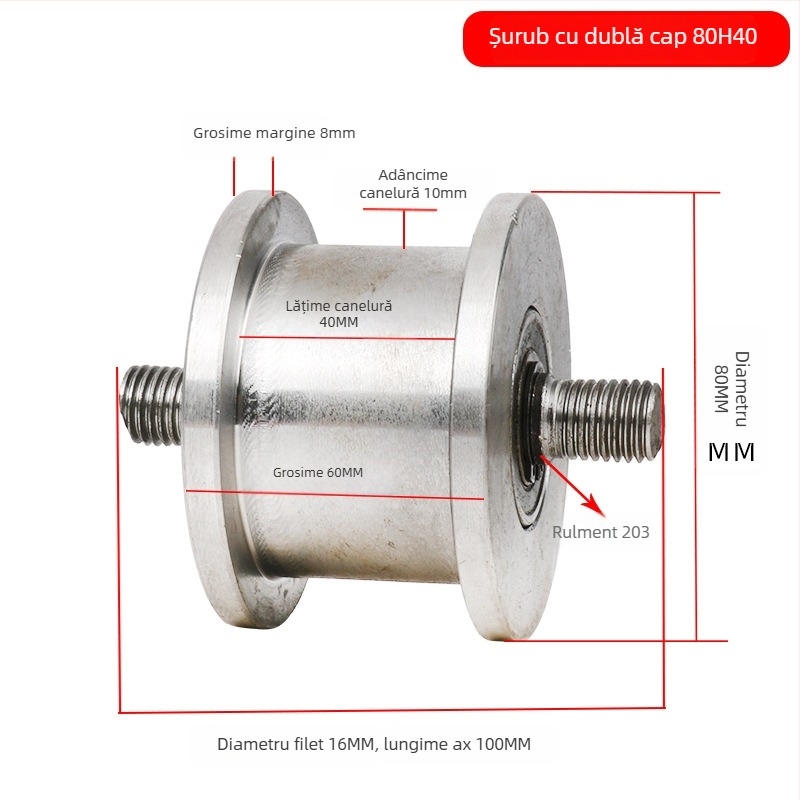 Rola dublă cu design H, roată pentru șină, sarcină mare, oțel 45