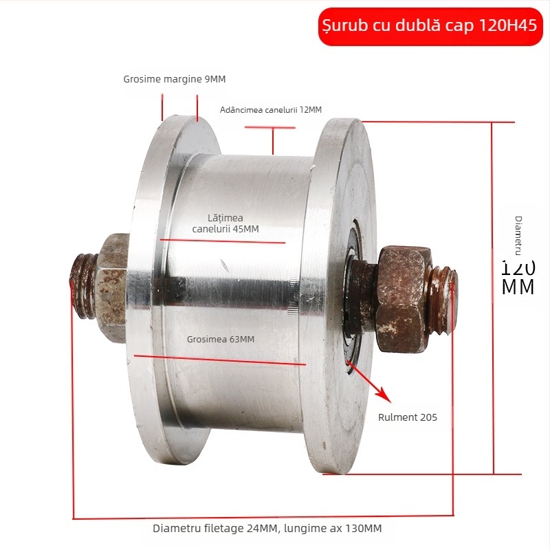 Rola dublă cu design H, roată pentru șină, sarcină mare, oțel 45