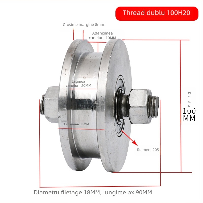 Rola dublă cu design H, roată pentru șină, sarcină mare, oțel 45