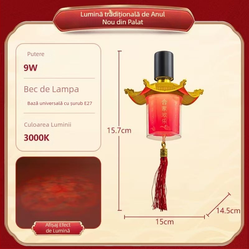 Decorațiuni de nuntă: felinar pagodă cu simbol de binecuvântare, stil antic, bază E27, carcasă PVC, IP20, pentru interior, control vocal