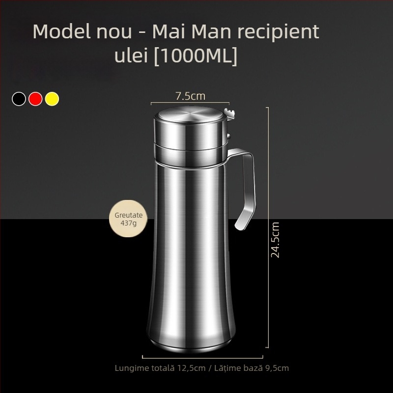 Sticlă de ulei din oțel inoxidabil, stil european, etanșă cu deschidere și închidere automate, pentru sos de soia și oțet