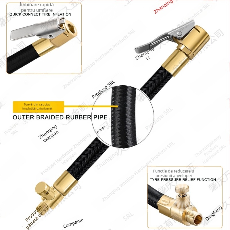 Furtun extins pentru pompă auto cu manometru pentru presiunea pneurilor, 120W, 35 L/min, afișaj digital, timp de funcționare peste 20 de minute