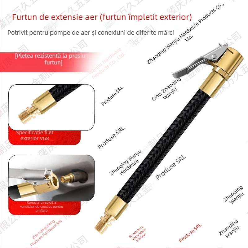 Furtun extins pentru pompă auto cu manometru pentru presiunea pneurilor, 120W, 35 L/min, afișaj digital, timp de funcționare peste 20 de minute