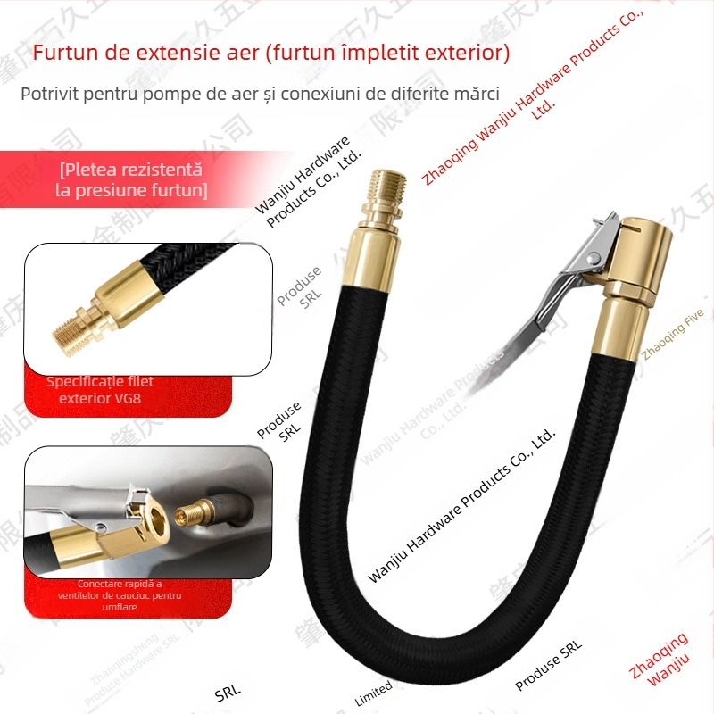 Furtun extins pentru pompă auto cu manometru pentru presiunea pneurilor, 120W, 35 L/min, afișaj digital, timp de funcționare peste 20 de minute