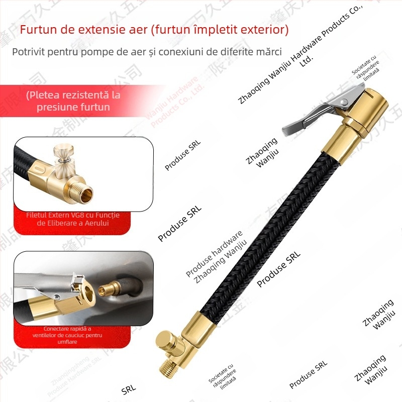 Furtun extins pentru pompă auto cu manometru pentru presiunea pneurilor, 120W, 35 L/min, afișaj digital, timp de funcționare peste 20 de minute