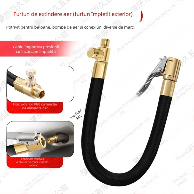 Furtun extins pentru pompă auto cu manometru pentru presiunea pneurilor, 120W, 35 L/min, afișaj digital, timp de funcționare peste 20 de minute