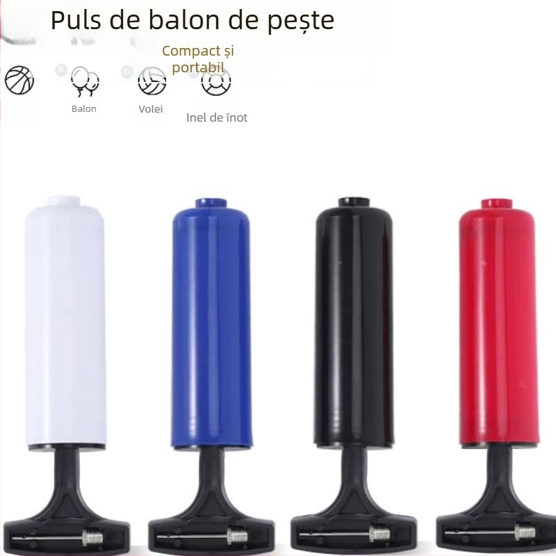 Pompa manuală pentru mingi, compactă, mecanism de împingere manual, corp din plastic, duză pentru baloane