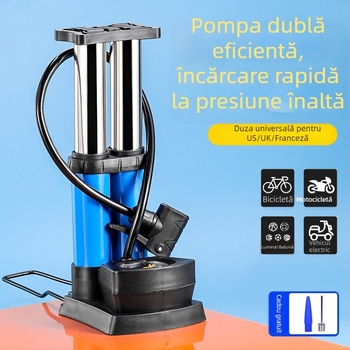 Pompa de bicicletă cu pedale, cu dublu cilindru, manometru și duză de aer, portabil