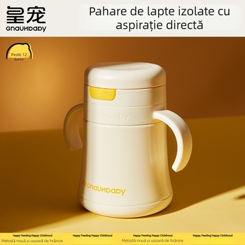 Cană izolată pentru copii 1–3 ani și peste; interior din oțel inoxidabil 316, exterior din oțel inoxidabil 304; izolație 6–12 ore; design portabil cu vid; capac pop-up