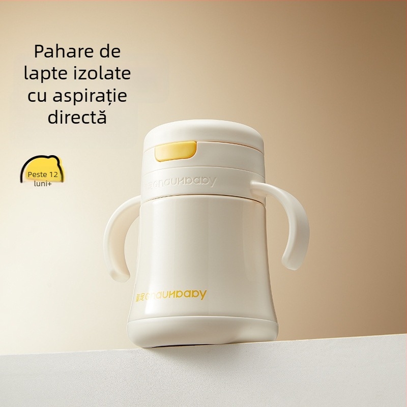 Cană izolată pentru copii 1–3 ani și peste; interior din oțel inoxidabil 316, exterior din oțel inoxidabil 304; izolație 6–12 ore; design portabil cu vid; capac pop-up