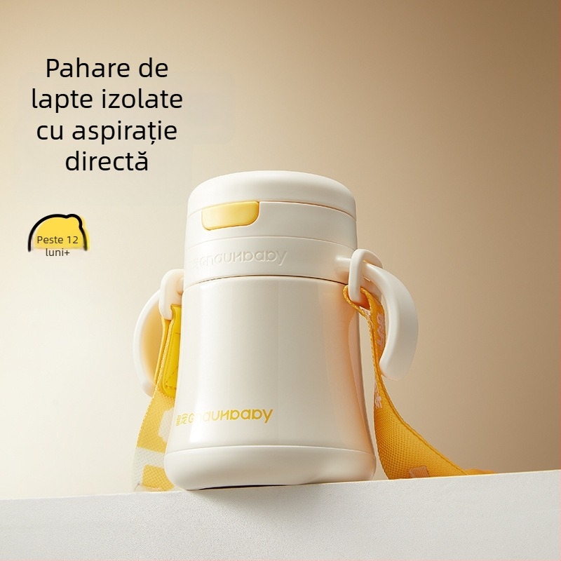 Cană izolată pentru copii 1–3 ani și peste; interior din oțel inoxidabil 316, exterior din oțel inoxidabil 304; izolație 6–12 ore; design portabil cu vid; capac pop-up