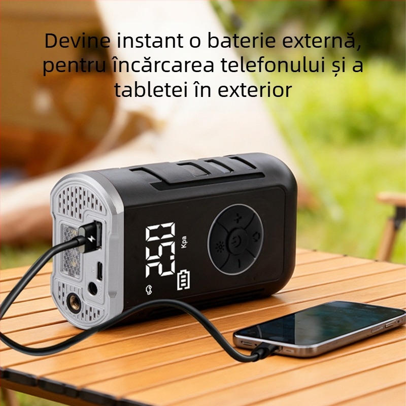 Pompa de aer pentru mașină cu alimentare dublă, wireless, afișaj LCD, senzor de presiune în pneuri, încărcare USB