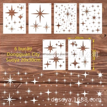 Set de 6 șabloane de pictură cu stele goale, PET, brand Soya
