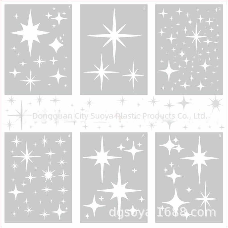 Set de 6 șabloane de pictură cu stele goale, PET, brand Soya