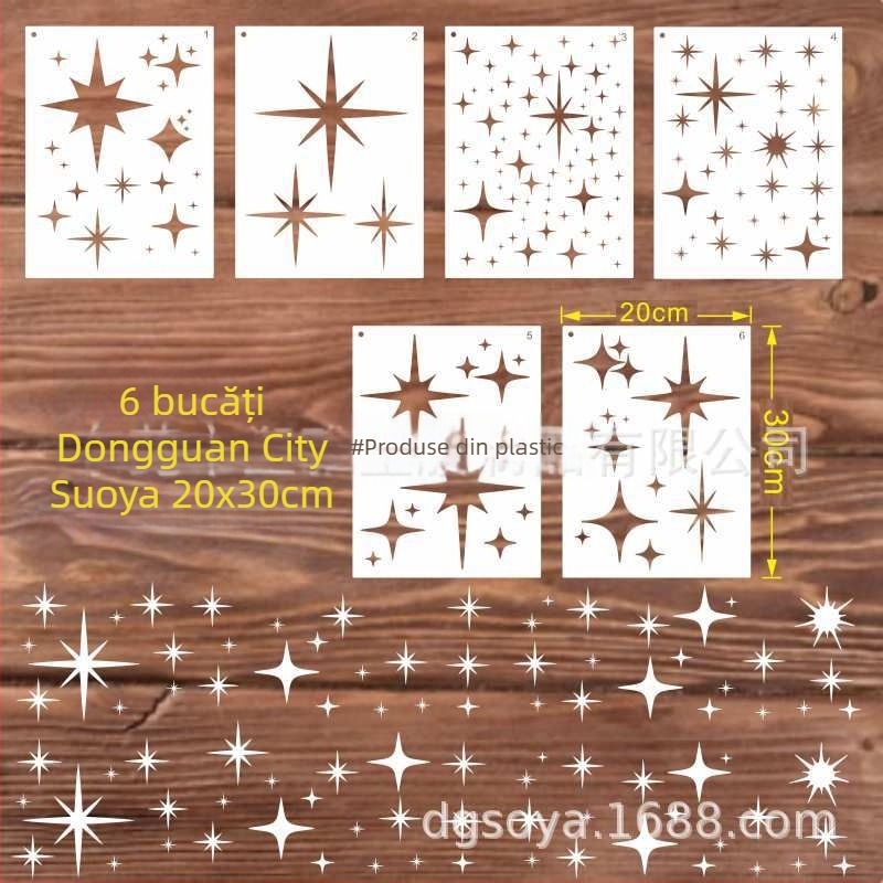 Set de 6 șabloane de pictură cu stele goale, PET, brand Soya