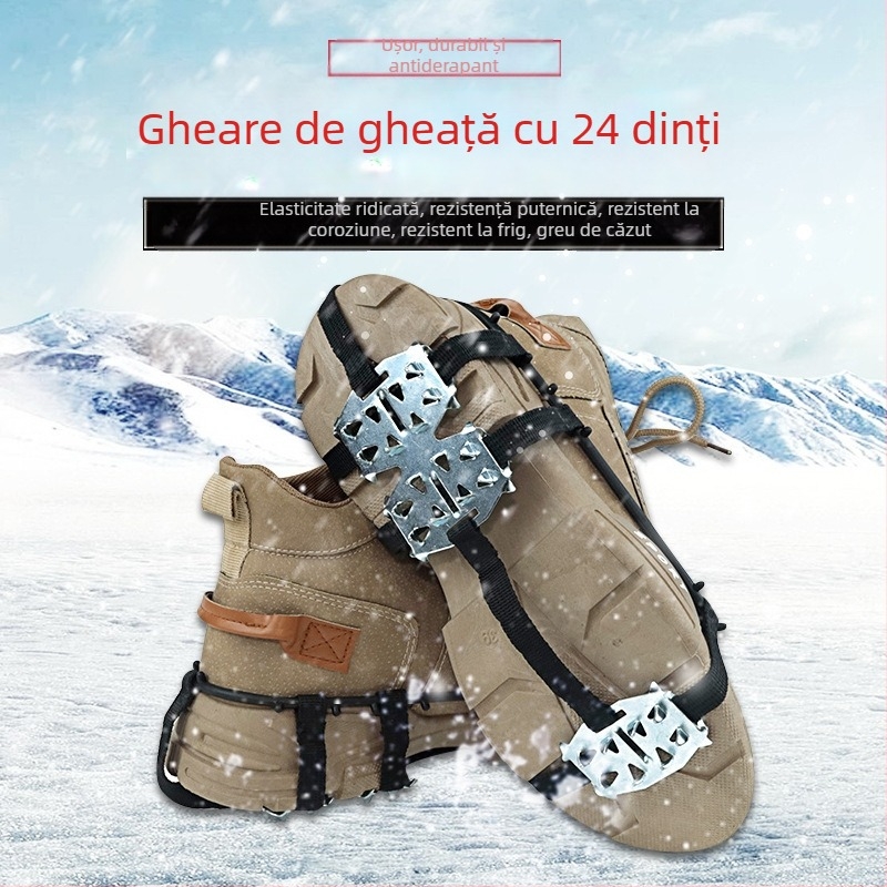 Cramponi pentru zăpadă, 24 dinți, pentru pantofi, echipament de alpinism și cățărare pe gheață, protecție antiaderentă pentru pantofi, cutie 100 buc