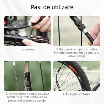 Pompa manuală pentru bicicletă cu manometru, model 2821CB, presiune 140 psi, corp din aluminiu, 165 g