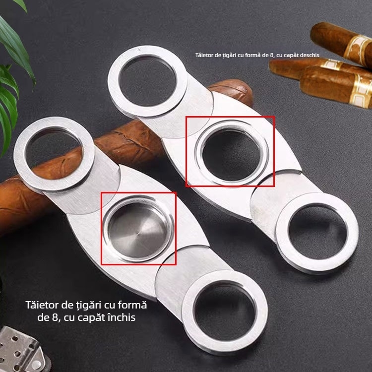 BigSun foarfecă pentru trabuc din oțel inoxidabil, portabilă, lame duble, finisaj periat