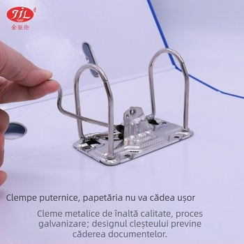 Dosar de documente cu două găuri, clemă cu tijă trasă, corp PP cu element metalic, logo imprimat, personalizare disponibilă, model YY02
