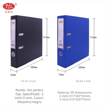 Dosar de documente cu două găuri, clemă cu tijă trasă, corp PP cu element metalic, logo imprimat, personalizare disponibilă, model YY02