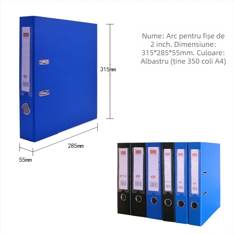 Dosar de documente cu două găuri, clemă cu tijă trasă, corp PP cu element metalic, logo imprimat, personalizare disponibilă, model YY02