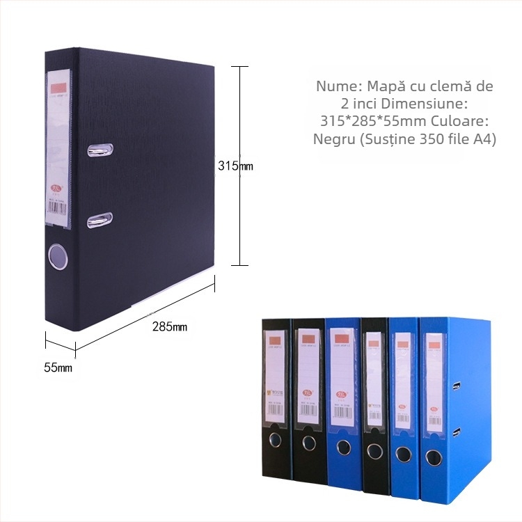 Dosar de documente cu două găuri, clemă cu tijă trasă, corp PP cu element metalic, logo imprimat, personalizare disponibilă, model YY02