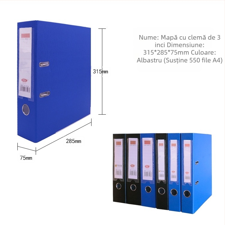 Dosar de documente cu două găuri, clemă cu tijă trasă, corp PP cu element metalic, logo imprimat, personalizare disponibilă, model YY02