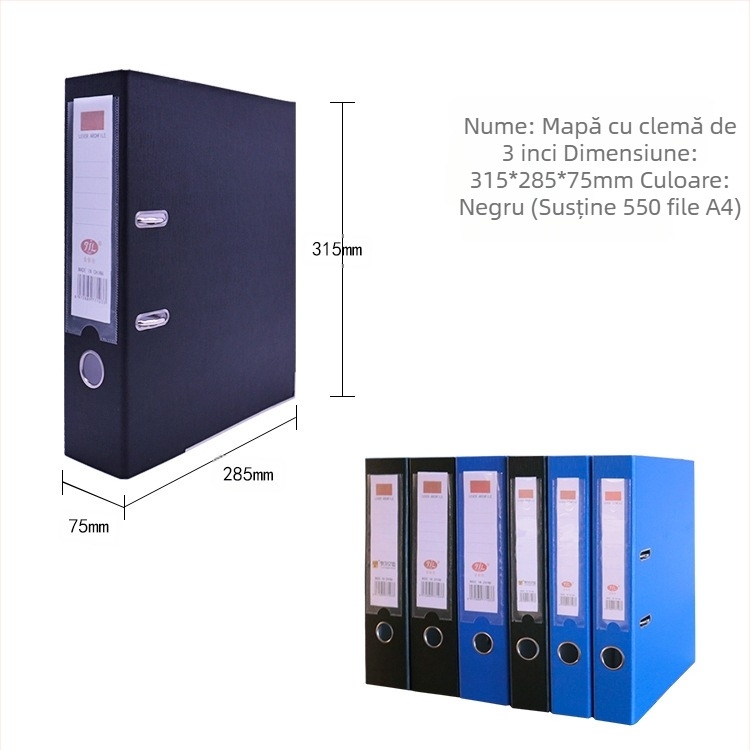 Dosar de documente cu două găuri, clemă cu tijă trasă, corp PP cu element metalic, logo imprimat, personalizare disponibilă, model YY02