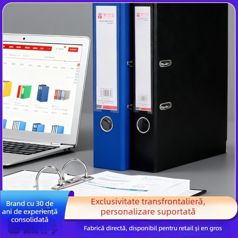 Dosar de documente cu două găuri, clemă cu tijă trasă, corp PP cu element metalic, logo imprimat, personalizare disponibilă, model YY02