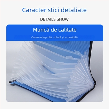 Mapă A4 acordion portabilă cu 13 compartimente, clip de birou, din plastic, pentru facturi și chitanțe, grosime 1,2 mm