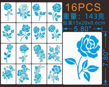 Șablon de pictură cu trandafiri și flori sălbatice, PET material; nu este importat; licență IP: Niciuna.