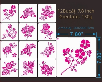 Șablon de pictură cu trandafiri și flori sălbatice, PET material; nu este importat; licență IP: Niciuna.